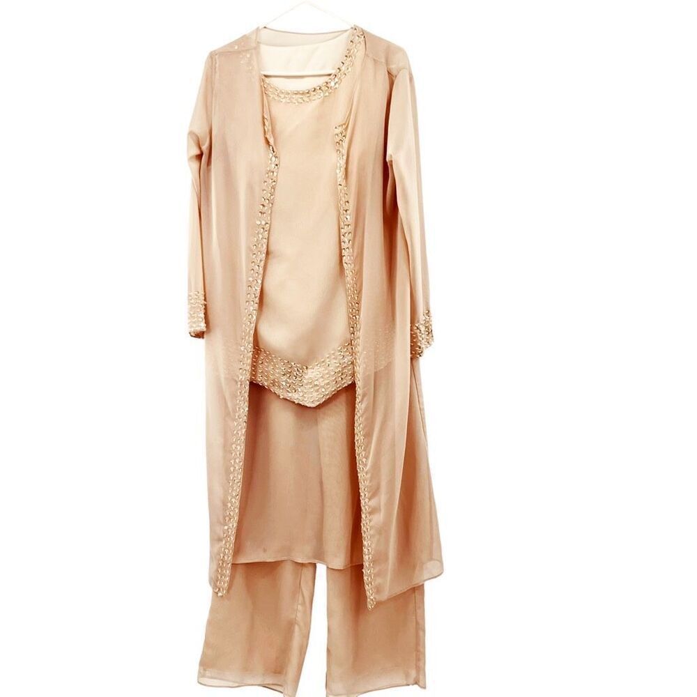 Vintage silky pants set with sheer cover / jacket